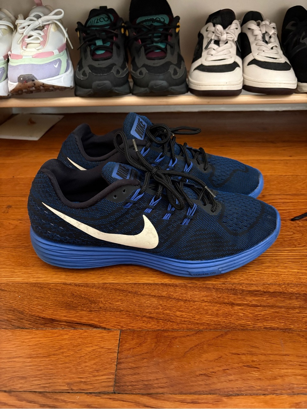 Nike mens lunartempo 2 Blue and Black Running Shoes with White Swoosh